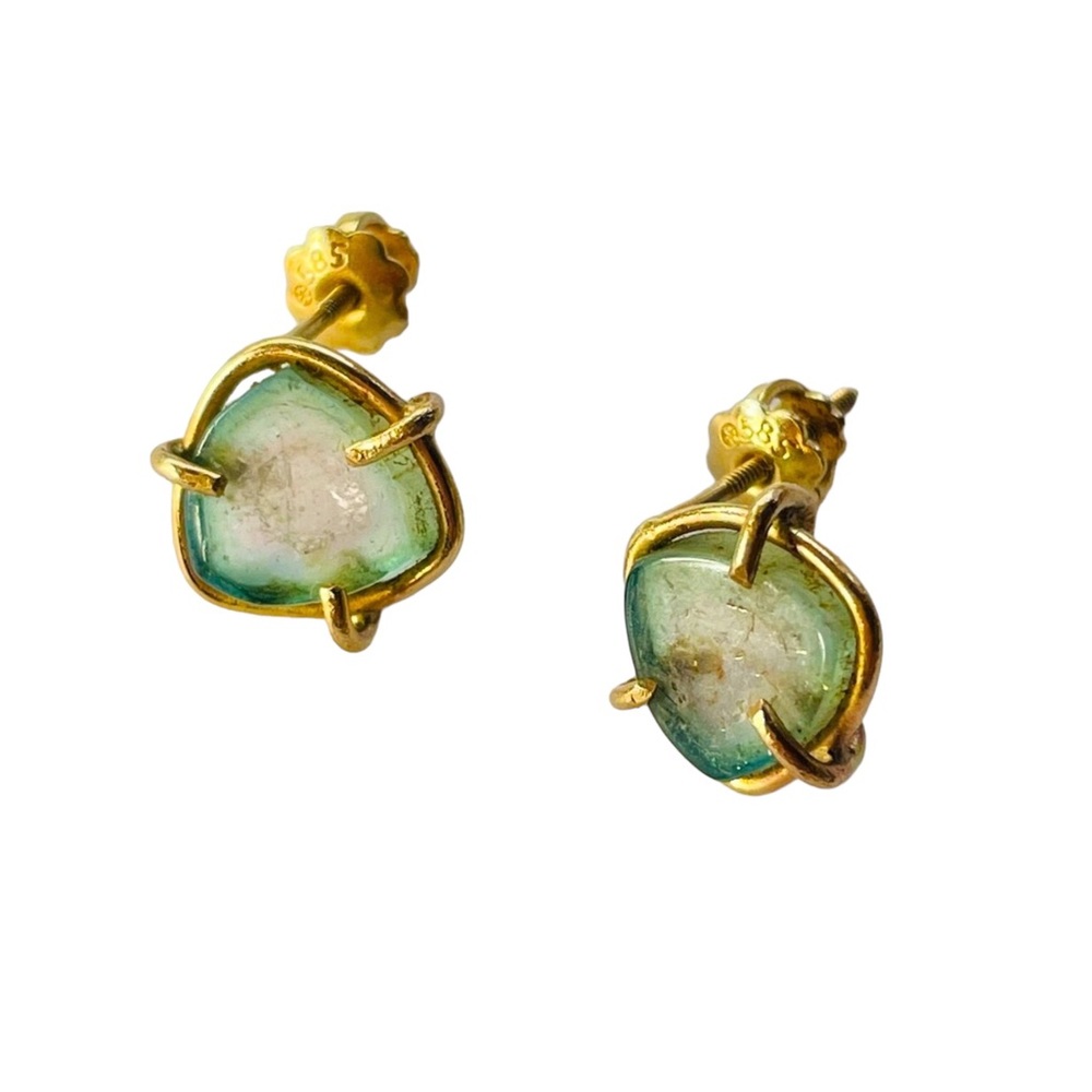 Watermelon Tourmaline Earrings 14K Gold with screw on Closure